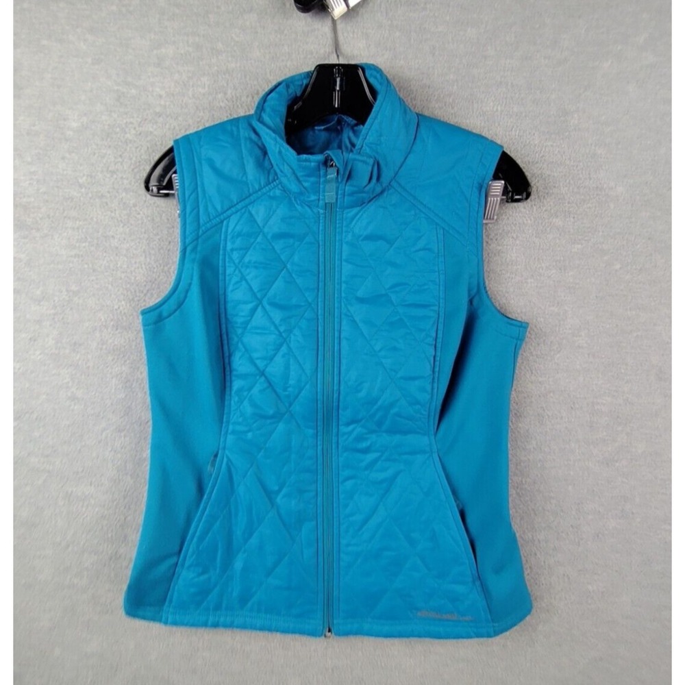 Eddie Bauer Womens Jacket Small Petite PS Vest Blue Full Zip Quilted Outdoor